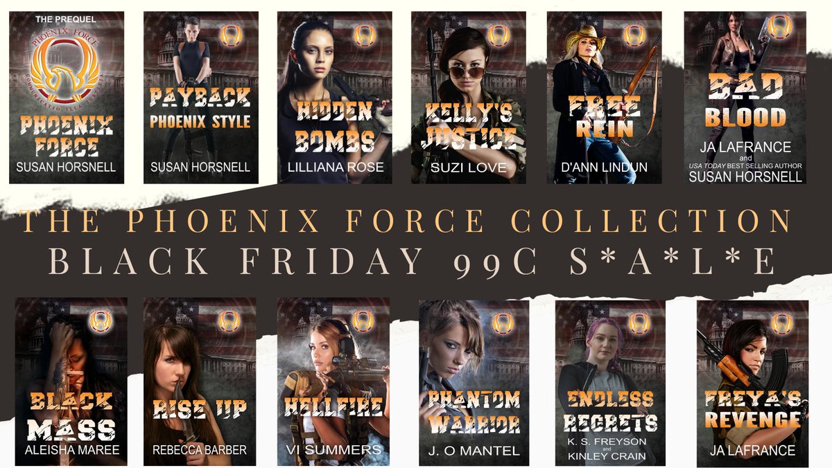 susanfree16's tweet photo. ✩★✨ 99c SALE! ✨✩★
The Phoenix Force Series is now on S*A*L*E for 99c until November 29!
12 romantic suspense novels #kickasswomen #phoenixforceseries #dsbookpromotions
#bloggingcommunity
Hosted by @DS_Promotions1
https://t.co/u0KxNe7p6Q https://t.co/SdcT96pLzl