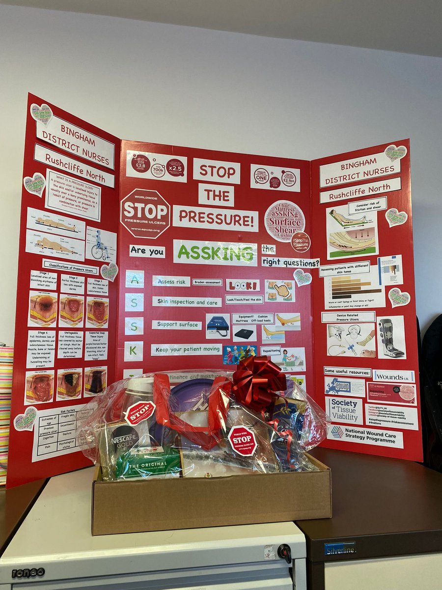 This morning Amy from <a href="/NViability/">Nottinghamshire Healthcare Tissue Viability Team</a> surprised us with a lovely hamper. This is our prize for winning 1st place for our #stopthepressure board. A big shout out to our lovely nurse Sarah, who spent hours putting this board together. 🤩🎉👏🏼