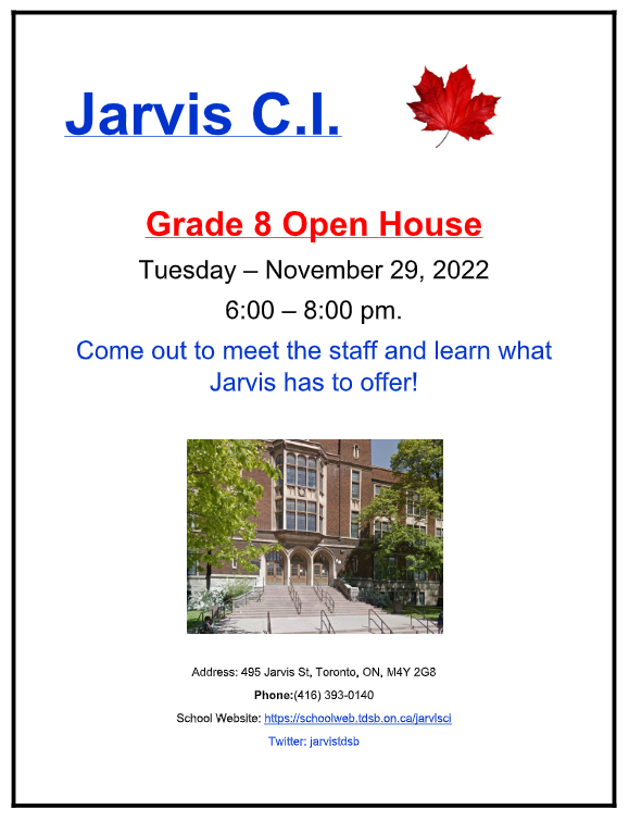 Get excited.... JARVIS C.I. Open House is Tuesday November 29, 2022 @  6-8pm.
Student success drives everything we do. Our focus is to ensure that every student receives a great education. Come see what we are about. 
#relationships #respect #cultureofwellbeing #academics