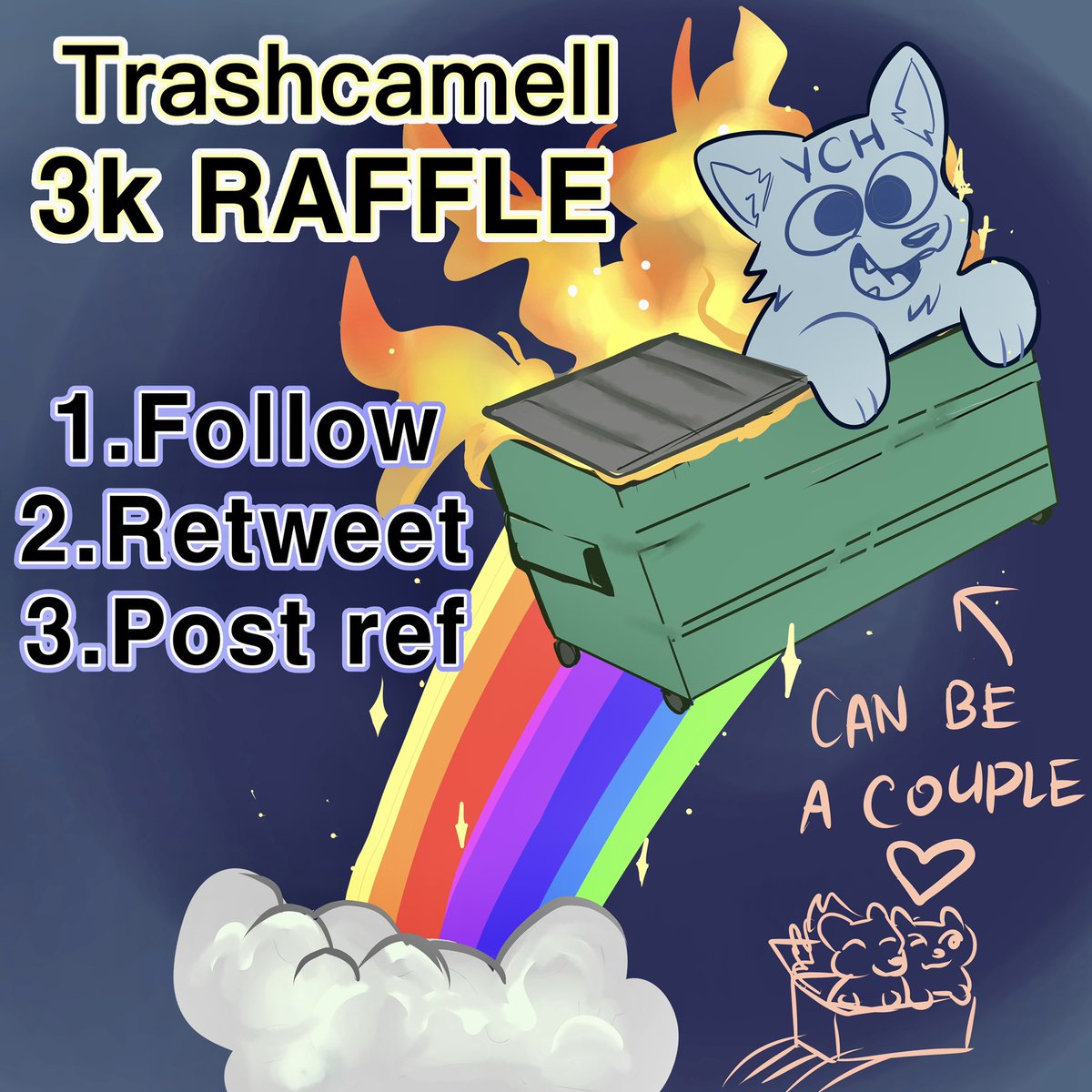 TrashCamell's tweet photo. A 3k #raffle !!! Get your very own dumpster fire to have to yourself or share with loved ones or friends! Ends December 23rd
#furry #artraffle https://t.co/A1mrUW5Vnp