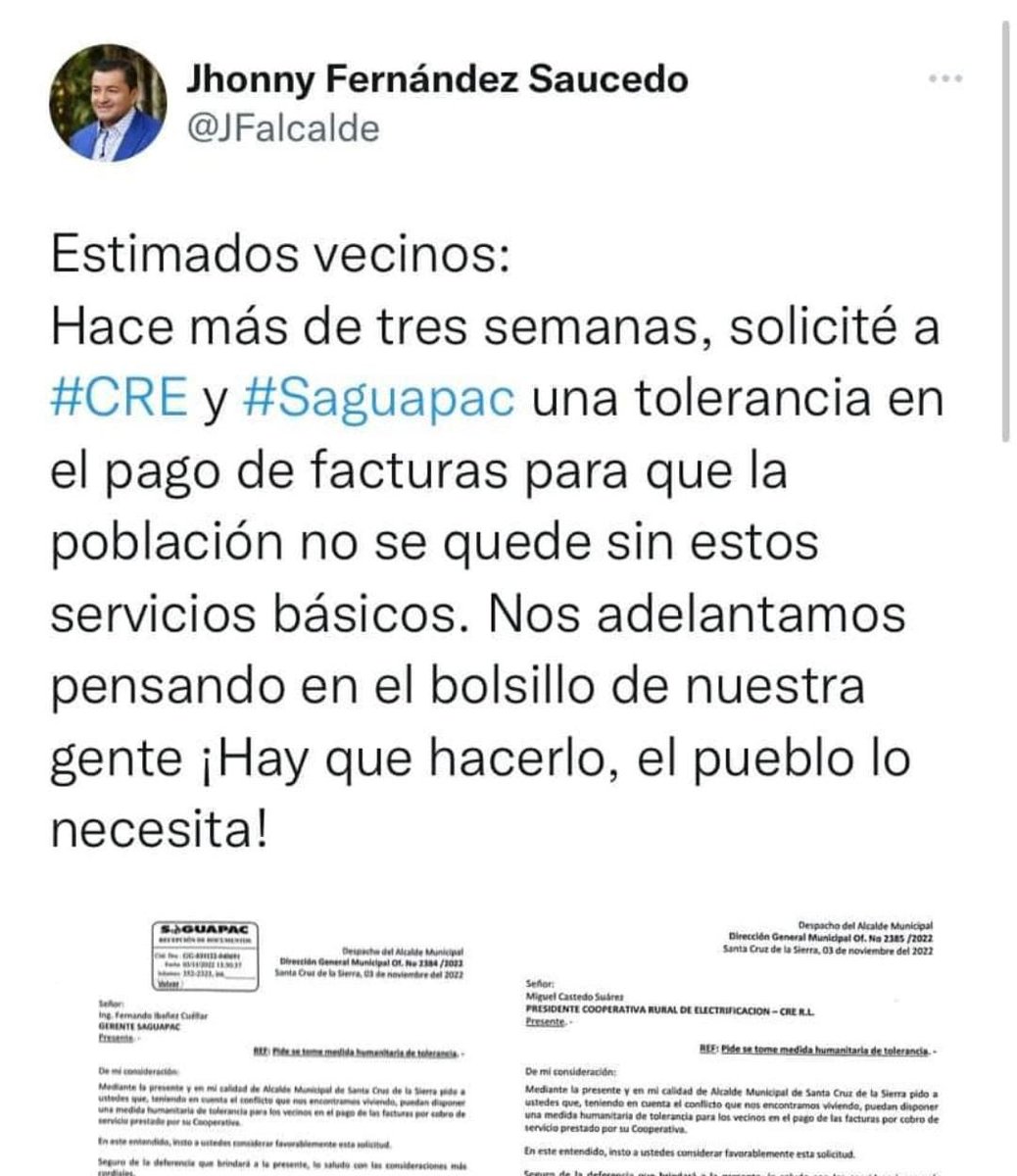 Alcalde, predique con el ejemplo no cobrando la tasa de alumbrado público y aseo urbano, por el mes de noviembre