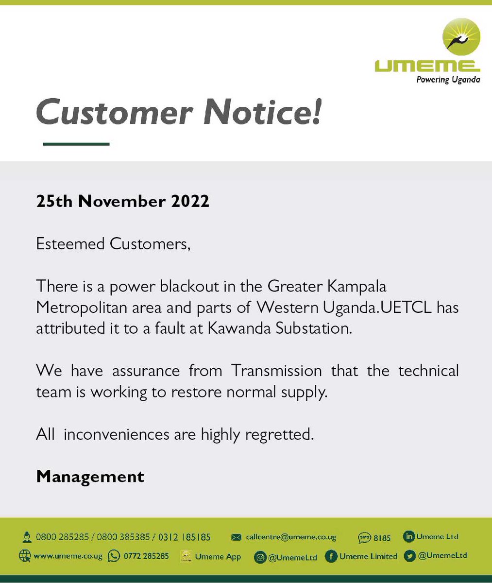 CUSTOMER NOTICE!

#PoweringUganda
/SO