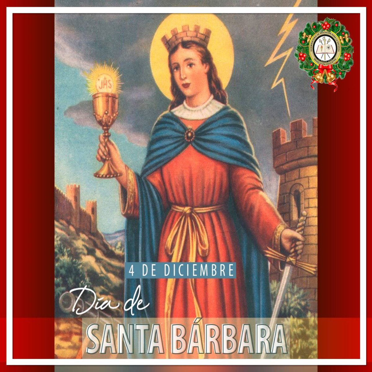 #4Dic Día de Santa Bárbara, rendimos tributo a la virgen mártir cristiana del siglo III. Protectora y patrona del arma de artillería del @somos_ejercito #Hoy invocamos su protección. “Poderosa Santa Bárbara,ejemplar luchadora,ayúdame a vencer en esta batalla (...)" por #Venezuela