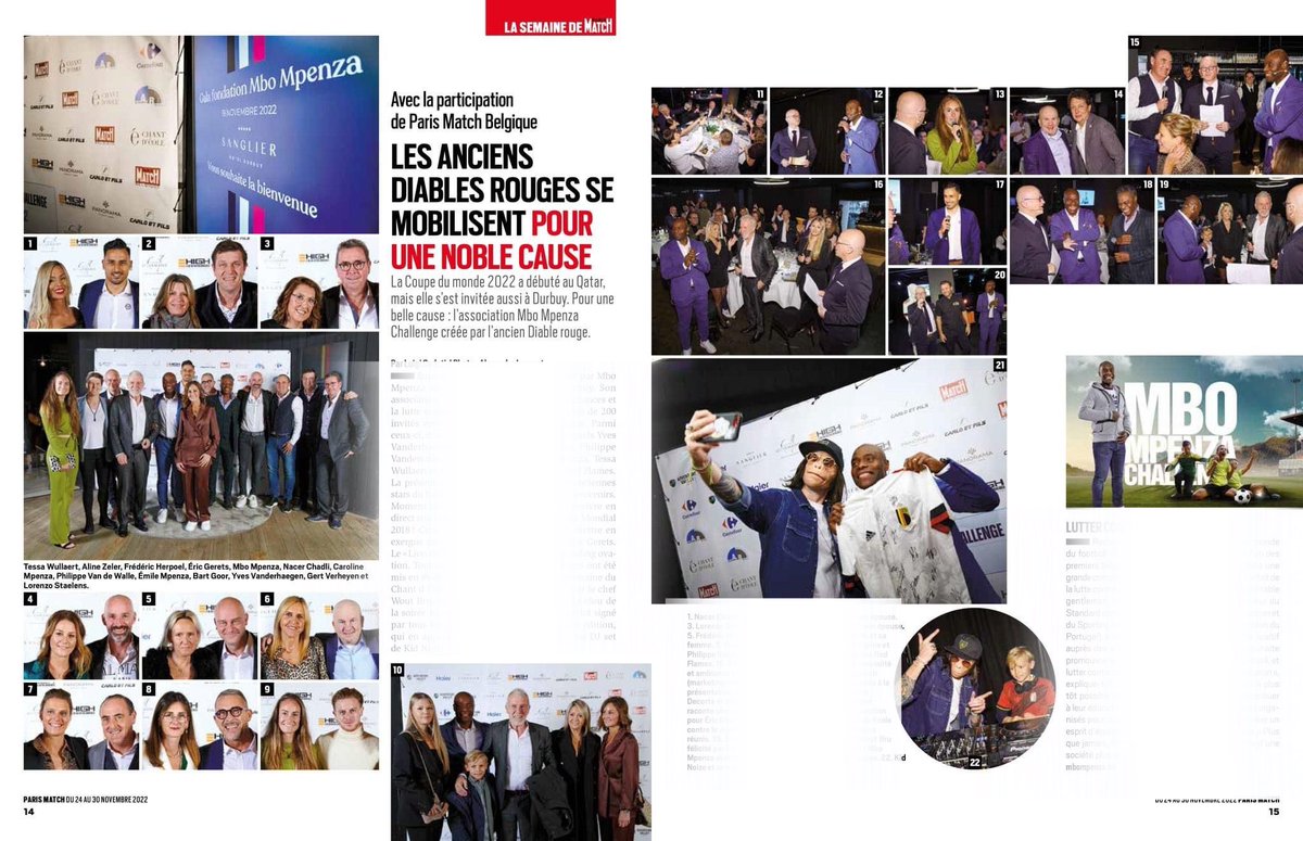[🔎] 𝙑𝙪 𝙙𝙖𝙣𝙨 𝙡𝙖 𝙥𝙧𝙚𝙨𝙨𝙚 🗞
￼
Le gala du Mbo Mpenza Challenge est repris dans le Paris Match Belgique 🤩
￼
Retrouvez la double page dans votre librairie préférée ! 
#MboMpenzaChallenge
#MagazineParisMatch