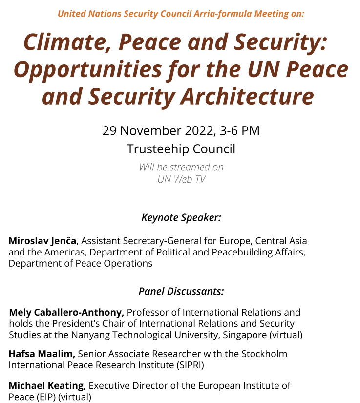 How can UN peacemaking -keeping -building prevent climate-related conflict & leave a positive legacy with host countries & communities?

Tune in🔜 #UNSC Arria meeting on #ClimatePeaceSecurity by 🇰🇪🇳🇴🇦🇱🇫🇷🇬🇦🇬🇭🇩🇪🇮🇪🇲🇹🇲🇿🇳🇷🇨🇭🇦🇪🇯🇵 🇬🇧🇺🇸

🗓️29 Nov
⏰3pm
📺Live media.un.org/en/asset/k13/k…