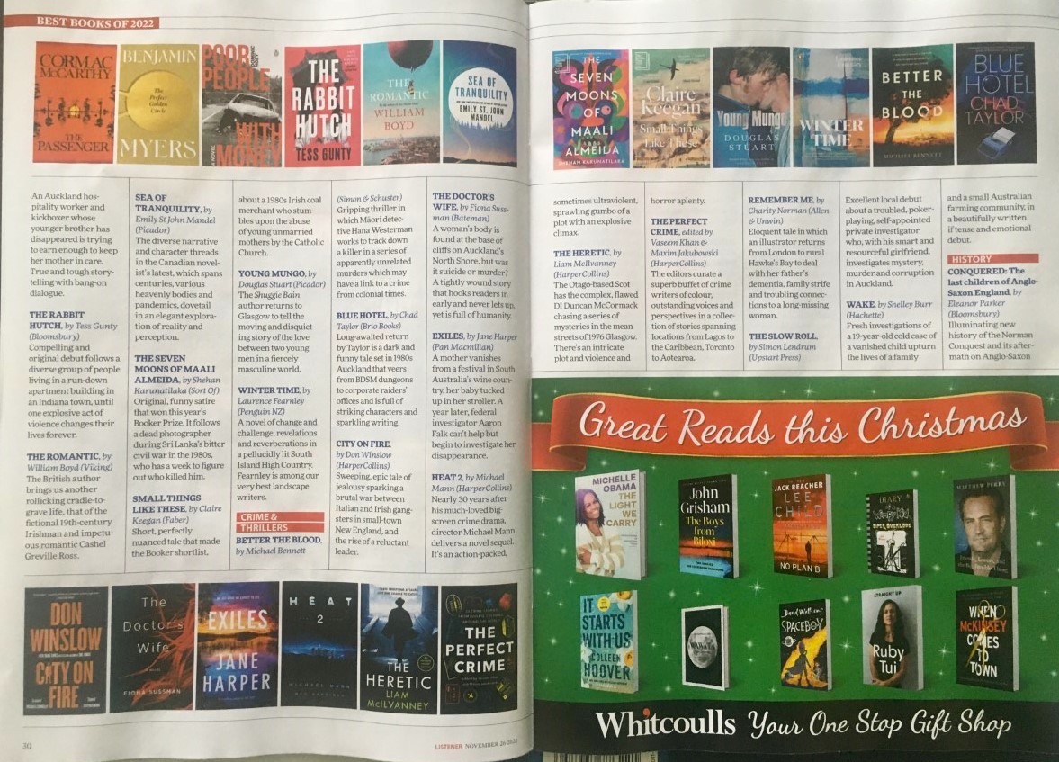 Some cracking crime reads among prestigious <a href="/nzlistener/">The Listener</a> 100 Best Books list for 2022.
Any would make fab Xmas presents.
Whakamihi to <a href="/donwinslow/">Don Winslow</a> @FionaSussman <a href="/MBennettBooks/">Michael Bennett, novelist & filmmaker</a> <a href="/MegGardiner1/">Meg Gardiner</a> <a href="/LiamMcIlvanney/">Liam McIlvanney</a> <a href="/VaseemKhanUK/">Vaseem Khan</a> <a href="/janeharperautho/">Jane Harper</a> <a href="/CharityNorman1/">Charity Norman</a> <a href="/ByssheShelley/">Shelley Burr</a> #ChadTaylor