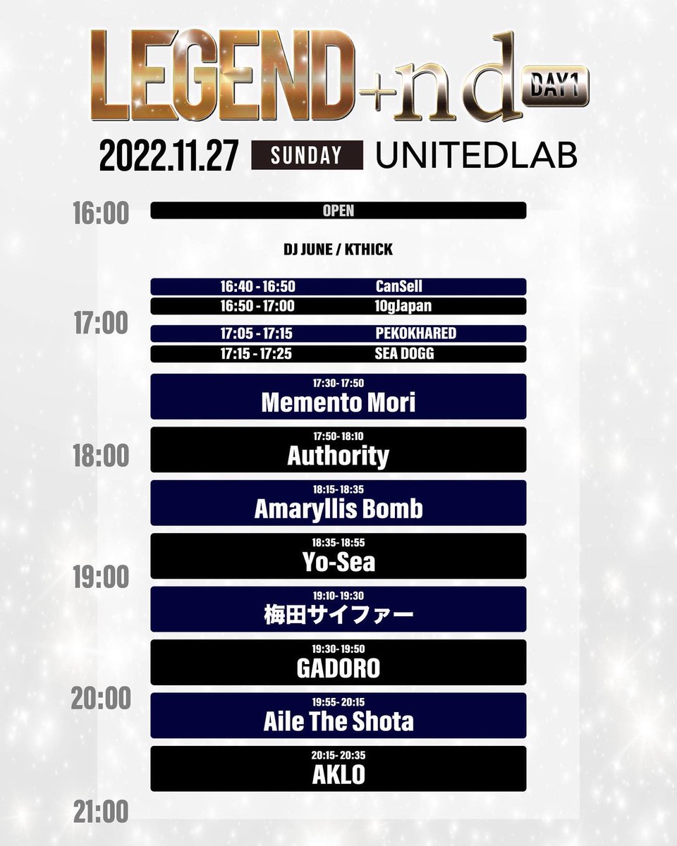 DON_NOKYD's tweet photo. いよいよ残り1日!
LEGEND+nd DAY1
ライブポケットでのチケット販売は、本日23:59まで!
チケットまだの方はお急ぎを!
#AKLO
#梅田サイファー
#AileTheShota
#GADORO
#Yosea
#Authority
#AmaryllisBomb
#MementoMori
#PEKOKHARED
#10gJapan
#CanSell
#JUNE
#KTHICk
🎫
https://t.co/NVNGr3XDn8 https://t.co/l3tdyqPThI