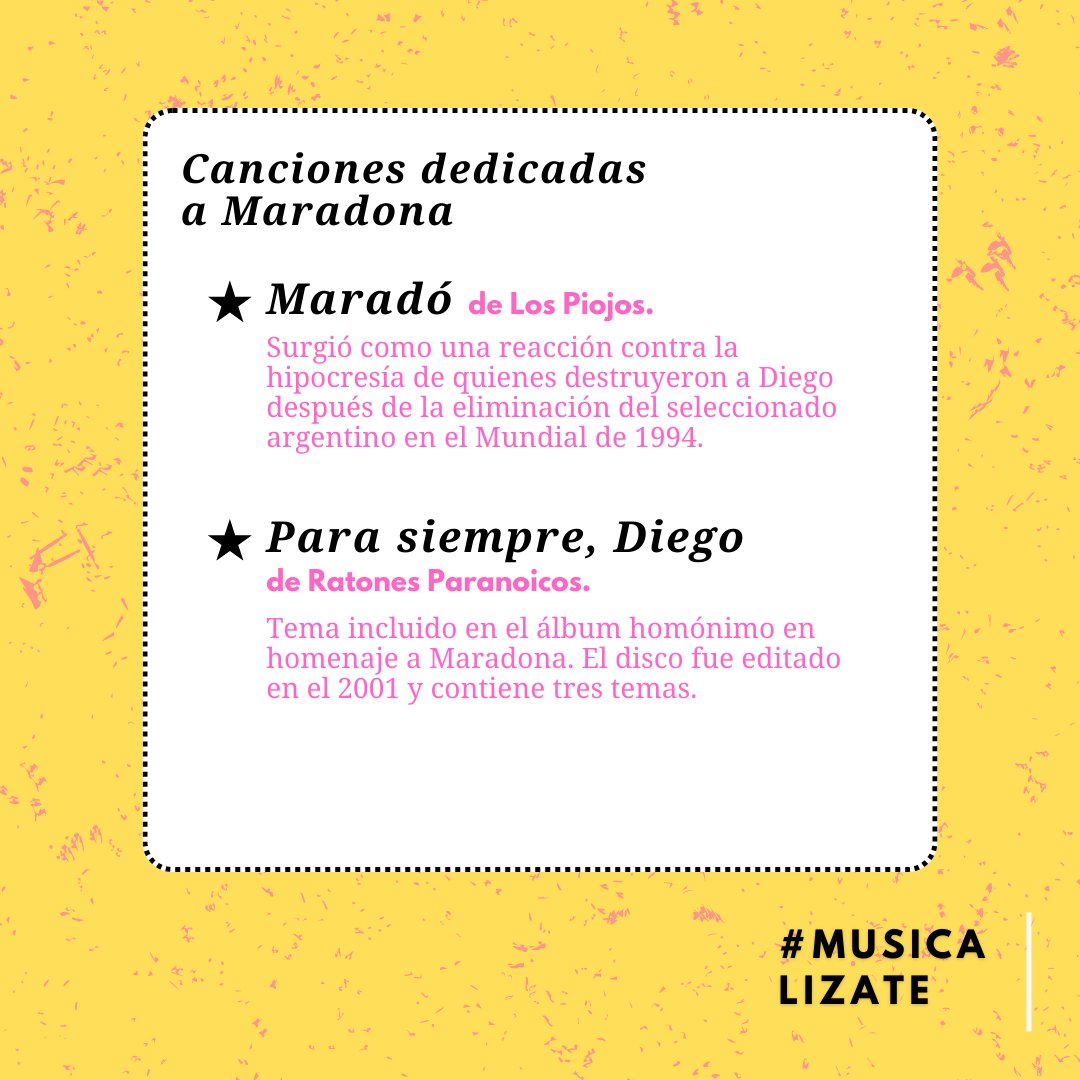 unratitook's tweet photo. 🗓 Hoy tuvimos un programa especial por el aniversario de la muerte de Diego Armando Maradona.

🎵 En #Musicalizate, @SofiGarcea1 nos trajo 5 canciones que homenajean al futbolista. 

🤔 ¿Conocían alguno de los temas? ¿Cuál agregarían a esta lista? 
¡Los y las leemos! https://t.co/S1TSChYC0T