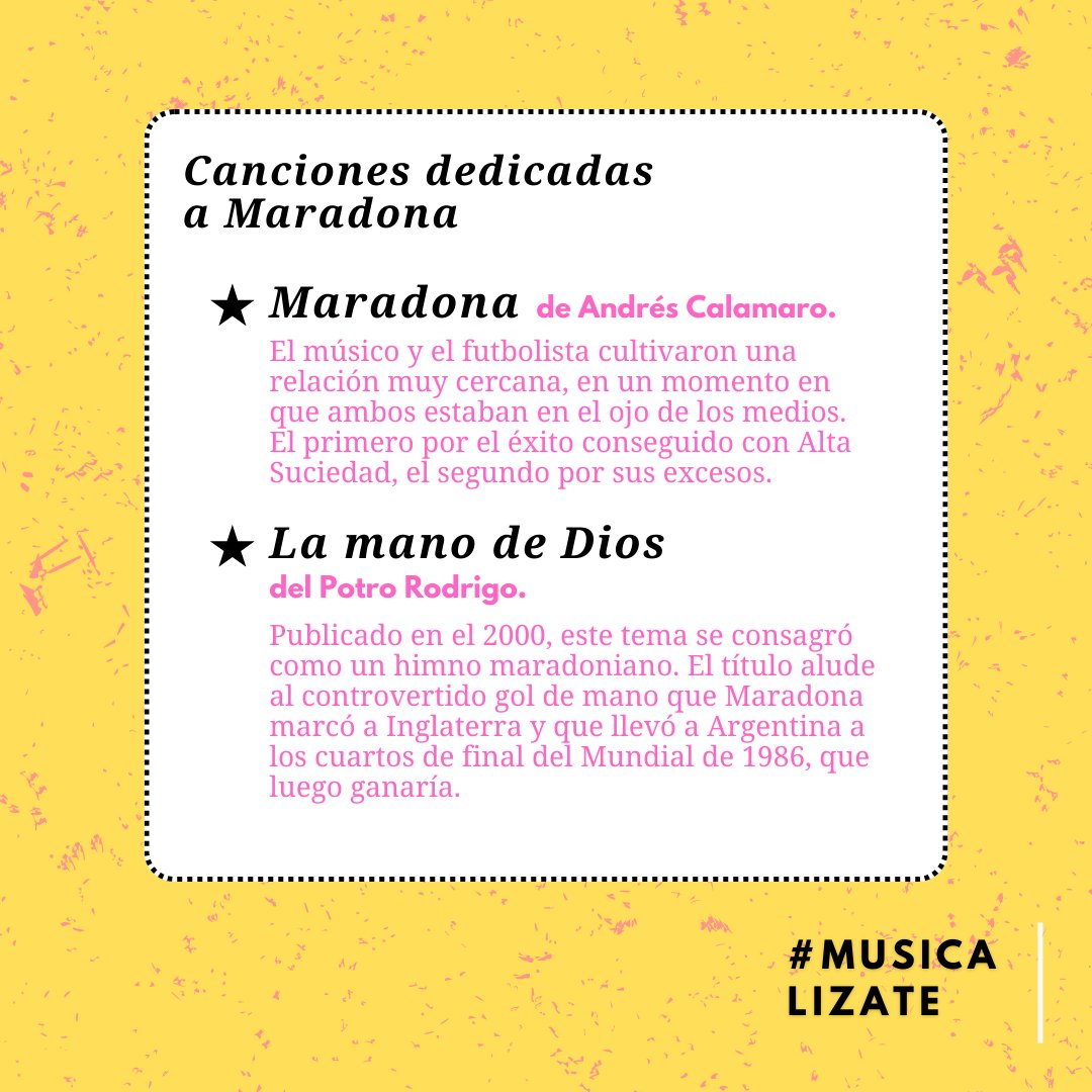 unratitook's tweet photo. 🗓 Hoy tuvimos un programa especial por el aniversario de la muerte de Diego Armando Maradona.

🎵 En #Musicalizate, @SofiGarcea1 nos trajo 5 canciones que homenajean al futbolista. 

🤔 ¿Conocían alguno de los temas? ¿Cuál agregarían a esta lista? 
¡Los y las leemos! https://t.co/S1TSChYC0T