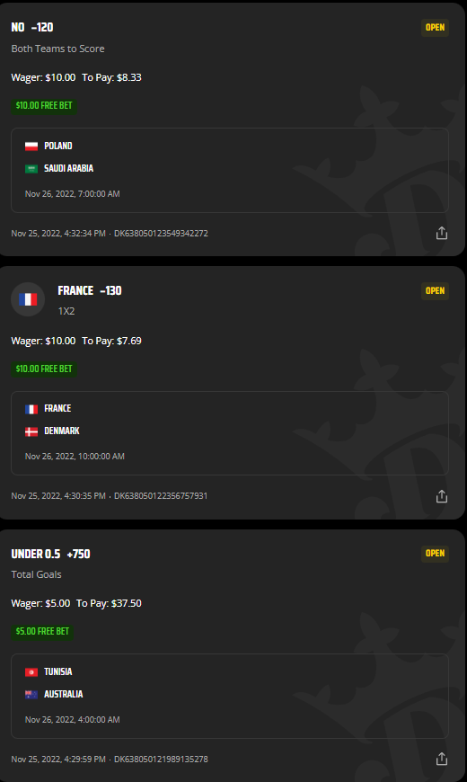 free bets ... thanks <a href="/DKSportsbook/">DraftKings Sportsbook</a>