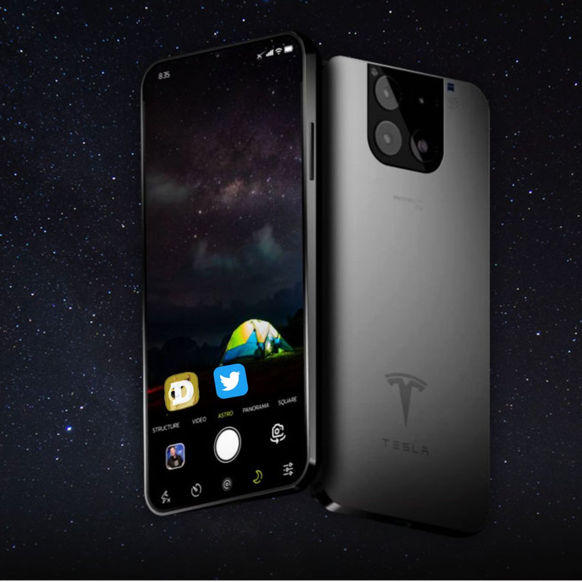 JustinScerini's tweet photo. #Dogecoin comes standard on Tesla phone https://t.co/5StbiGfAMB