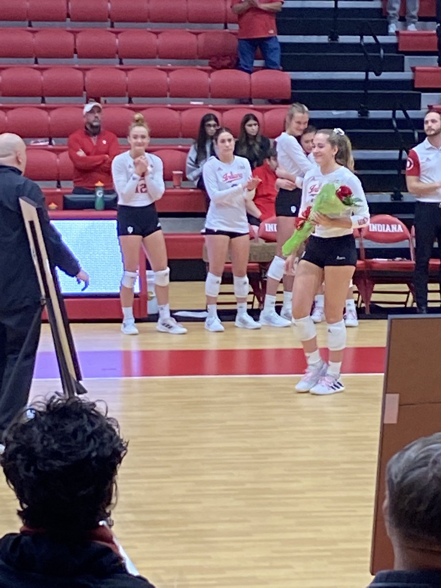 cstone_35's tweet photo. Through all the years, this one hits different. Thank you @paulacerame @ashleyyy_zu @Haleyaugust01 @EmilyFitzner for your heart, hustle, and leadership on and off the court. #seniornight #culturecreators #willbemissed #indianavolleyball https://t.co/Eak8RQscfl
