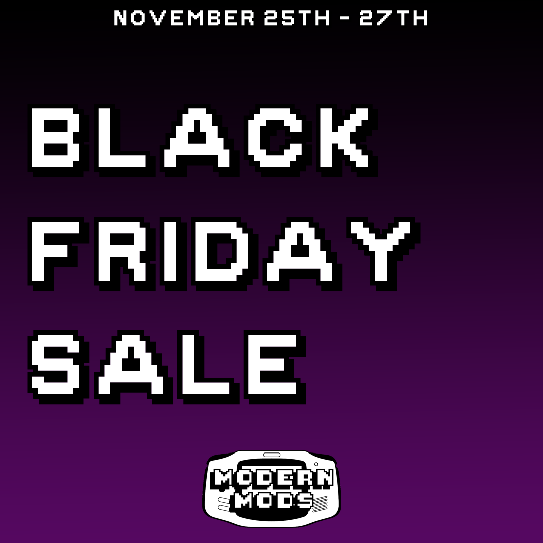 Our Black Friday Sale is here!

Save 10% on all consoles/controllers we offer! 

shopmodernmods.com/collections/bl…

Black Friday Sale runs from 11/25 to 11/27, excludes merchandise and custom listings.

#BlackFriday #blackfridayweekend  #Gameboy #GBA #RETROGAMING #Nintendo #ModdedGBA