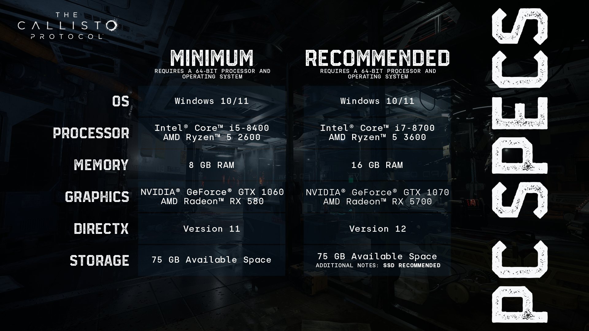 The Callisto Protocol on X: Thank you for being patient. Here are your PC  specs. High and Ultra coming soon.  / X