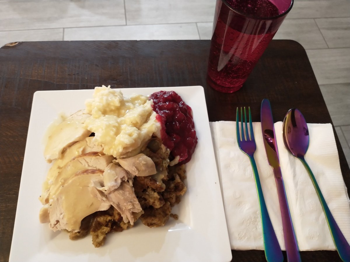 Leftover stuffing waffles topped with turkey and mashed taters and cranberry sauce #dinnerisserved