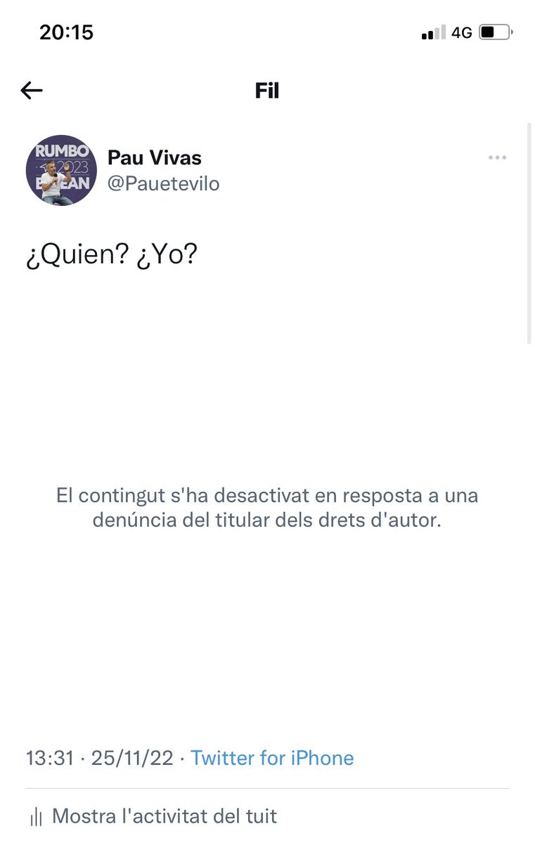 Pauetevilo's tweet image. La productora de Pablo Motos ha denunciado mi tuit y Twitter ha borrado el vídeo bloqueándome la cuenta por un momento.

En el vídeo se veían imágenes de El Hormiguero que contradecían la afirmación de Pablo Motos de no ser machista.

No hagáis retuit que se entera todo el mundo.