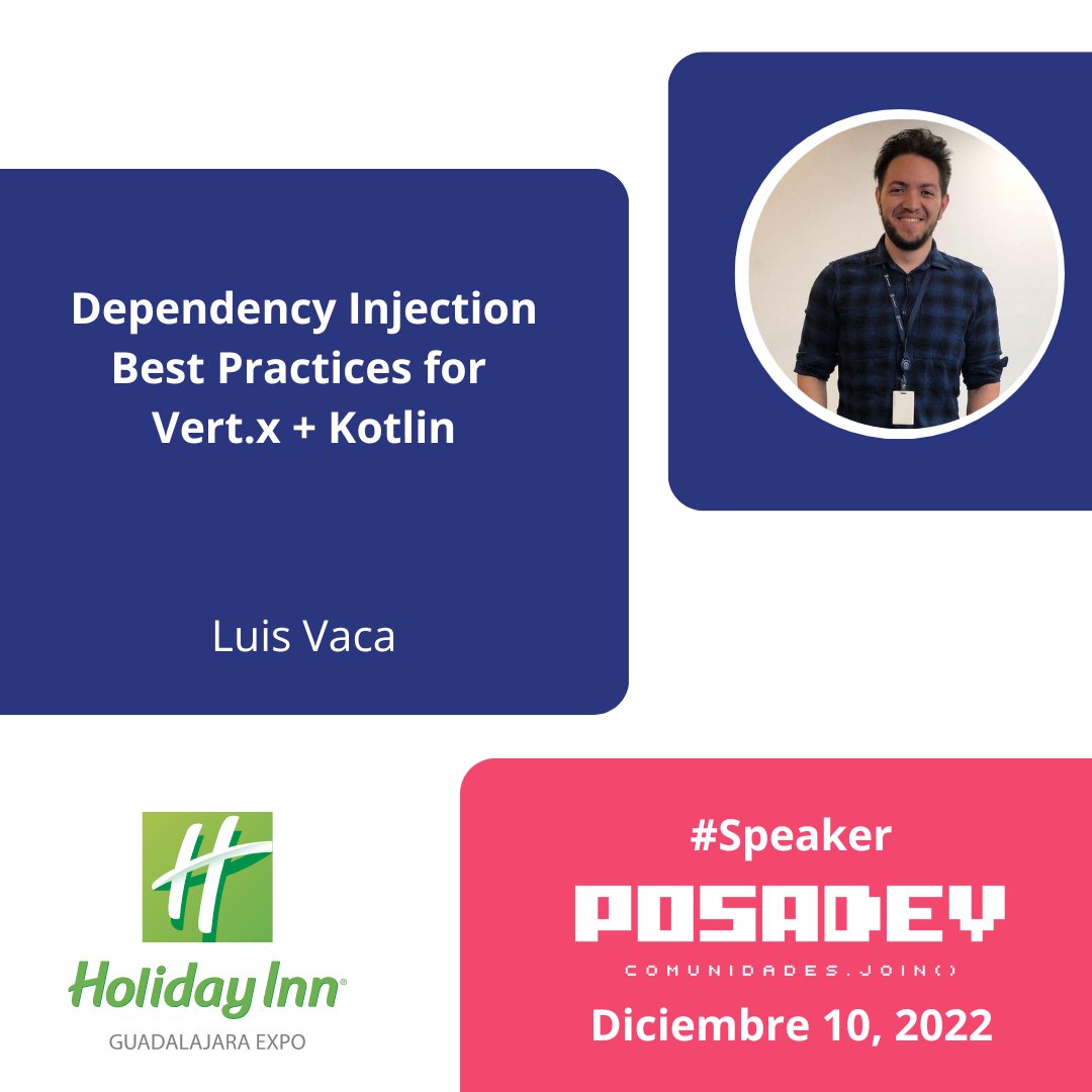 posadev's tweet image. Aprende sobre las mejores prácticas para inyección de dependencias en Kotlin con la charla que Luis estará compartiendo en #PosaDev2022