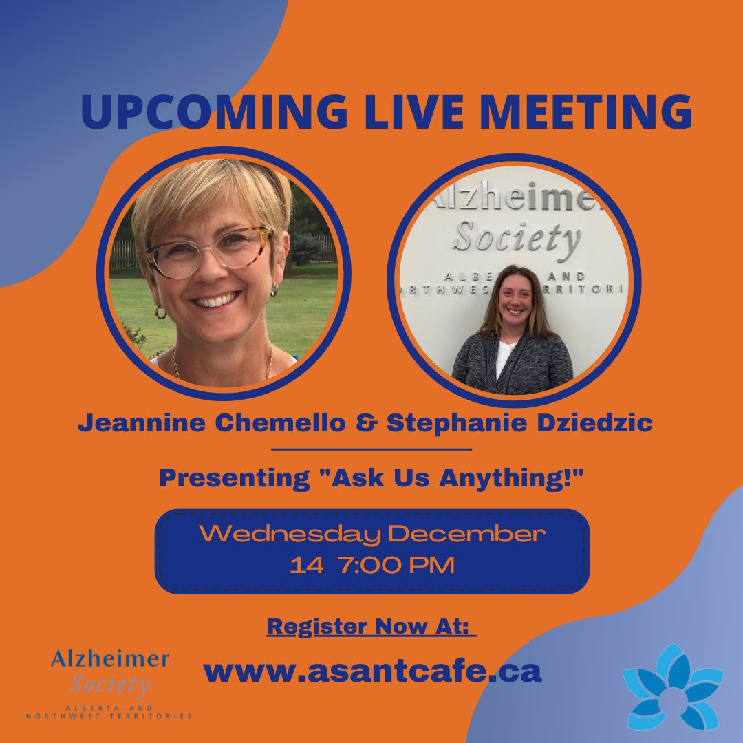 Helpfordementia's tweet photo. Join us as we welcome Stephanie Dziedzic &amp; Jeannine Chemello on Wednesday, December 14th at 7 pm for our next live meeting: “Ask Us Anything!”

Our webinars are free, but space is limited, so register for your spot today: https://t.co/N6UwGAJaSy https://t.co/4BqxagO4nr