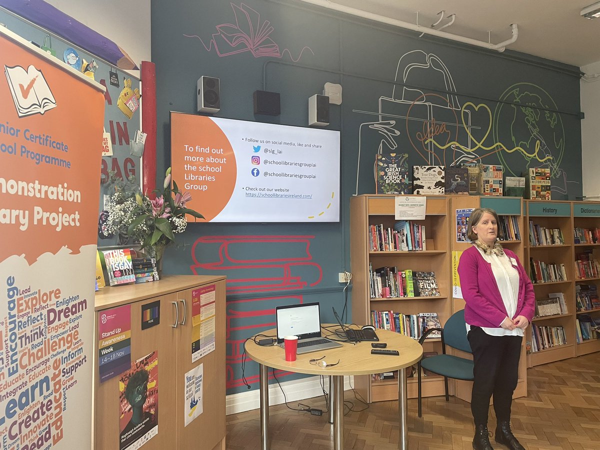 SLG_LAI's tweet photo. Our secretary Andrea Dillon rounding off proceedings at our conference today. Thanks to all who attended &amp; to @MountCarmel @mtcarmellib for hosting. We hope you left with lots of ideas on how to make your school library a place of sanctuary #SLGconf #LibrariesOfSanctuary https://t.co/kuQ0d2uS42