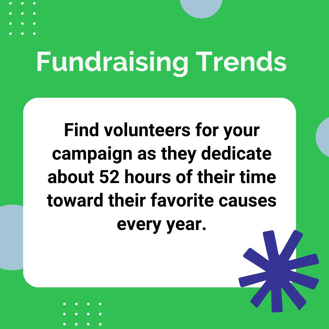 Find volunteers for your campaign as they dedicate about 52 hours of their time toward their favourite causes every year.

#fundraising #fundraisingtrends #crowdfunding #trendingnow #charity #donate #support #makeadifference #help #donatetoday #fundraisingforacause #whydonate
