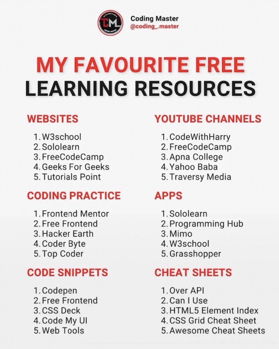#Programming Free Learning Resources

#AI #DataSecurity #DataScientist #DataAnalytics #RStat #API #IoT #flutter #javascript #TensorFlow #BigData #Cloud #coding #MachineLearning #FutureOfWork #Technology #DigitalTransformation #CES2023 #MWC23 #5G #Job #100DaysOfCode <a href="/CodingMaster6/">Coding Master</a>