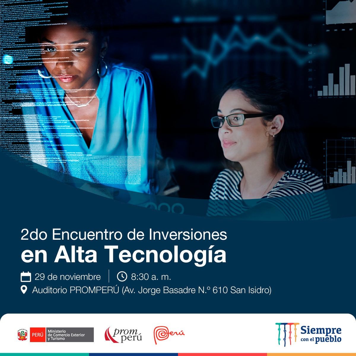 PECAP_'s tweet photo. 📣 ¡Participa de manera presencial del 2do Encuentro de Inversiones en Alta Tecnología!
🗓️ Martes, 29 de noviembre
Regístrate aquí 👉 https://t.co/juUgNI0Mgf
*cupos limitados
¡Te esperamos!
#PROMPERÚ #AltaTecnología #InvestPeru https://t.co/86BvIrlZQ8