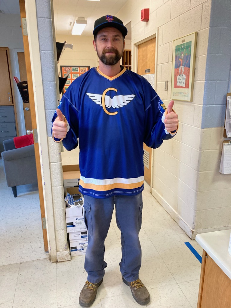 ClintonStreetPS's tweet photo. Look what arrived today. Clinton 100 year old jersey revived. Thank you to our caring model (CAREtaker, Eric) https://t.co/PYq73oUjoK