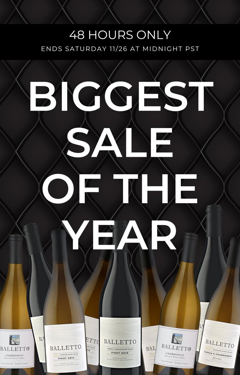 Tomorrow is too late.
It's Black Friday. Let's go.
Our Biggest Sale of the Year!
BLACK FRIDAY EXCLUSIVES
bit.ly/case-sale-blac…
Up to 40% off 🍷
Award-winning wines. Choose what you like, create one fantastic case of wine. 12 bottles. 48 hours only. 👆