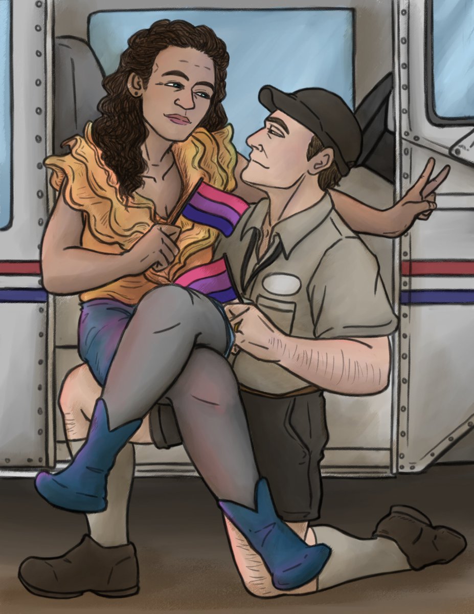 cecillusive's tweet photo. exclusivity is up for the @OurSideZine Queer Enough edition! this was a fantastic edition to be part of, and i had so much fun doing a piece for the wonderful side couple, Lesley and Maude, as Bi4Bi solidarity~ 
#GoodOmens #GoodOmensFanart https://t.co/9EIMMDWD1n