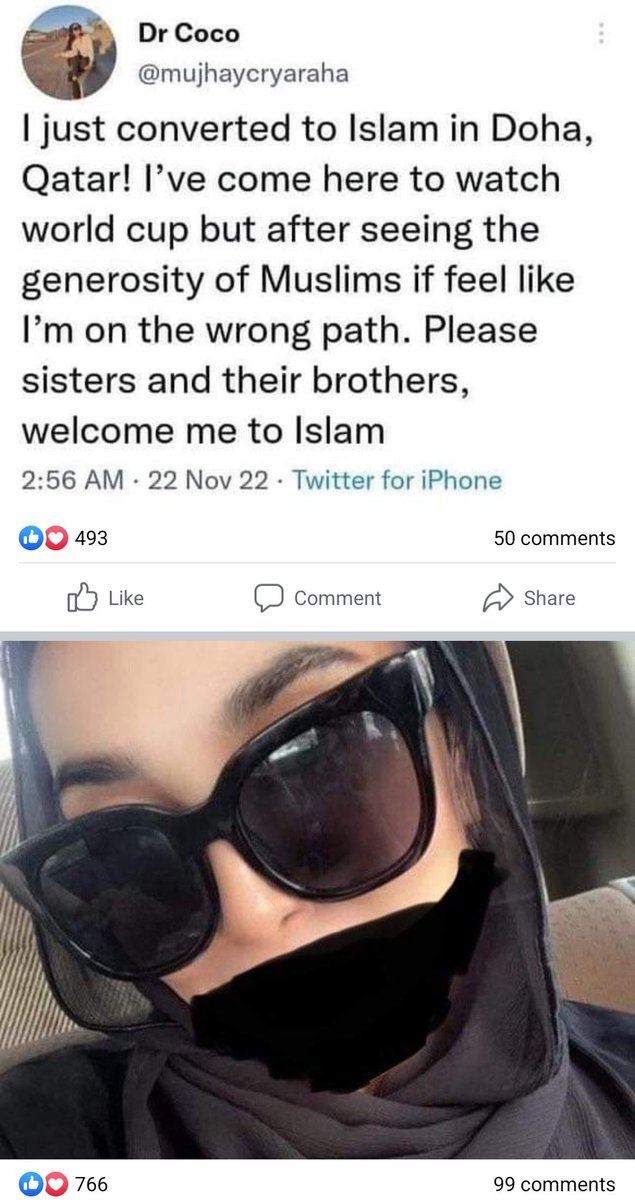 WadeAbawi's tweet photo. The sister said she was treated so well in Qatar that she converted to Islam.
#revert #islam #allah #muslim #reverttoislam #ummah #islamicquotes #quran #muslimah #allahuakbar #hijab #convert #paradise #muslimummah #oneummah #knowledgeofislam #uniteummah #deenforall https://t.co/56kvlgqNvY