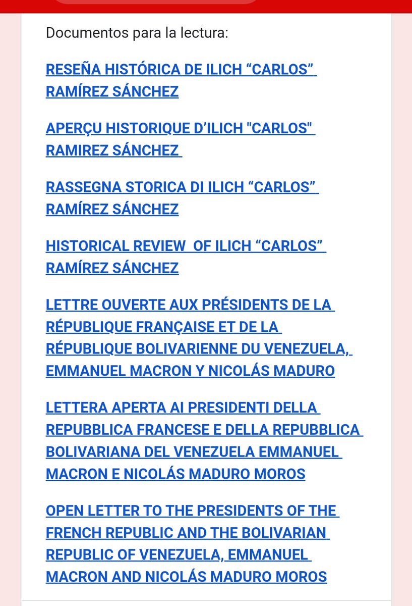 Por la Libertad de #IlichRamírez🇻🇪🙏🏾#PorFavorAyudeCon1Tuit
Ahora mismo: 25deNoviembre2022
# 5:00pm
'CARTA ABIERTA A LOS SEÑORES PRESIDENTES DE LA REPÚBLICA FRANCESA Y LA REPÚBLICA BOLIVARIANA DE VENEZUELA EMMANUEL MACRON Y NICOLÁS MADURO MOROS'👇🏿