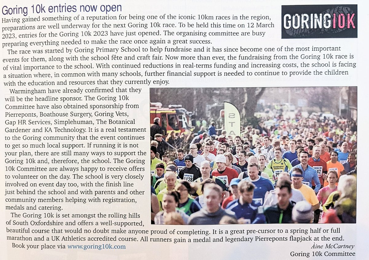 📰🗞️ Who's spotted us in this month's Goring Gap News? 🗞️📰

Word is spreading, book your place NOW at goring10k.com/race-entry/ 

🏃🏃🏾‍♀️🏃🏼‍♂️🏃🏿🏃🏻‍♀️🏃‍♂️🏃🏽🏃‍♀️🏃🏾‍♂️🏃🏃🏼‍♀️🏃🏻‍♂️🏃🏾🏃🏽‍♀️

#goring10k #goring10krun #goringgapnews #goringgap #goringandstreatley #10krun #running