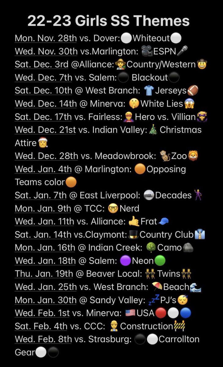 here are the girl’s basketball student section themes!!