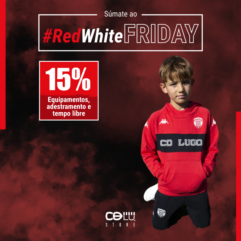 CDeportivoLugo's tweet photo. 😱 O #RedWhiteFriday está a piques de rematar!

🚨 Só HOXE e MAÑÁ, estes e moitos máis produtos a un 15% de desconto na nosa tenda online e física! 👕

⛔️ Non o deixes todo para o último día!

#ForzaLugo