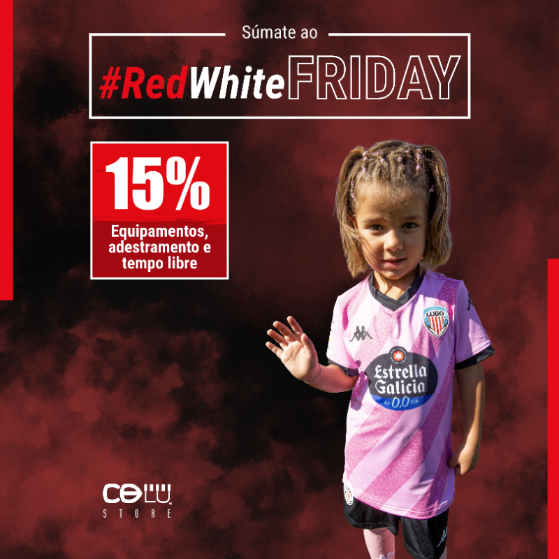 CDeportivoLugo's tweet photo. 😱 O #RedWhiteFriday está a piques de rematar!

🚨 Só HOXE e MAÑÁ, estes e moitos máis produtos a un 15% de desconto na nosa tenda online e física! 👕

⛔️ Non o deixes todo para o último día!

#ForzaLugo