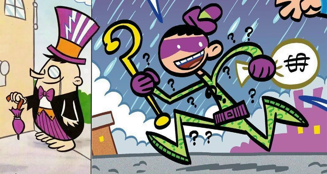 RiddlebirdWeek's tweet photo. DC spans a range of ages and the youngest audience isn't without their versions of the characters. These Tiny Titans of comics are a more simplistic style but easily introduce kids to the villains. All age ranges can be catered to in #riddlebirdweek prompts but tag appropriately https://t.co/Cyttrvc7Ai