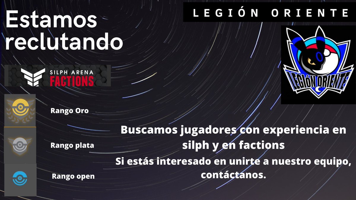 legion_oriente's tweet photo. Estamos buscando nuevos jugadores.

@LATAMFactions #LegionOriente #PokemonGO https://t.co/ZaGwSBpqSB