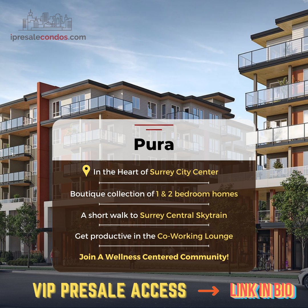 ipresale's tweet photo. Pura is a new condo development by @aderahome in City Centre, Surrey BC.
Click the link in bio to become a member and get exclusive access to upcoming properties.
#ipresalecondos.com #presalecondos #condos #presale https://t.co/MKvDFa2goJ