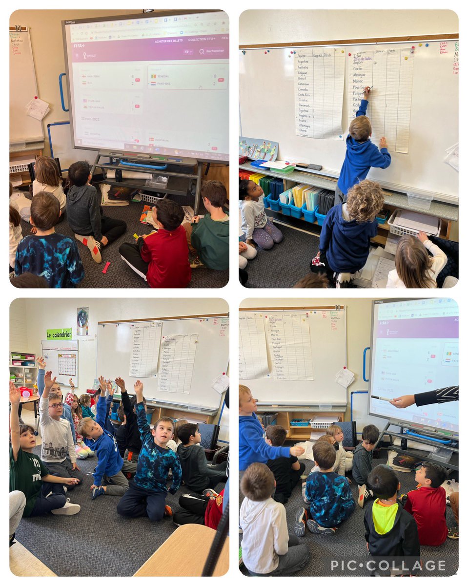 We looked at the #soccer/#football game results from @FIFAWorldCup and recorded the data in our tally chart. We will continue to analyze the game results as the tournament continues to see “qui va: gagner/perdre/faire match nul”. #AllezLeCanada #Math #TDSBFrench @AllenbyPS_TDSB