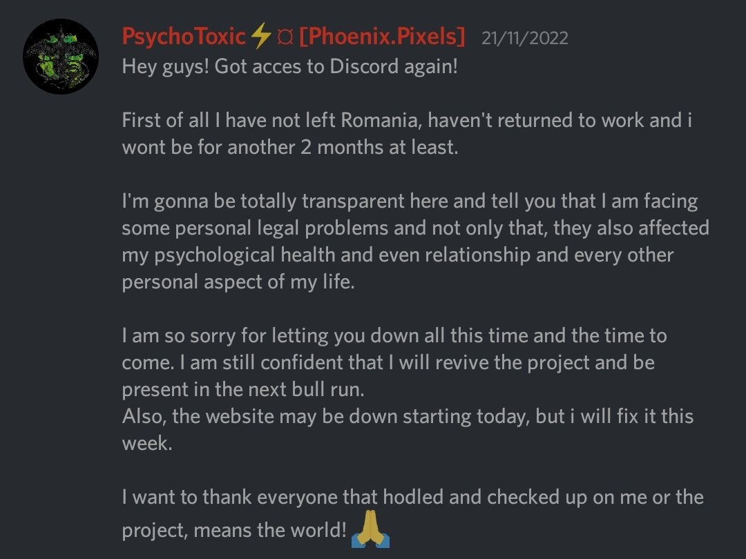 _PhoenixPixels's tweet image. Hey xFam!
I want to be totally honest with you and reassure everyone that despite the problems I'm facing I am not even thinking of letting the ship sink.
I, @psyccotoxicc, can be found and contacted on  all my profiles.
#MultiversX #NFT
1/2 👇 🧵