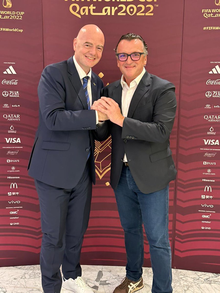 migoya's tweet photo. Nice to meet with Gianni Infantino and accompany @FIFAcom in their digital transformation process. Our multi-year partnership supports football in all of its expressions – women, men, esports and youth. We believe that when technology meets sport the unthinkable can happen https://t.co/LNN4VRqr36