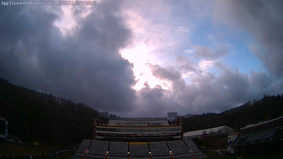 Appalachian State University at sunset and it's 46.9 F.
