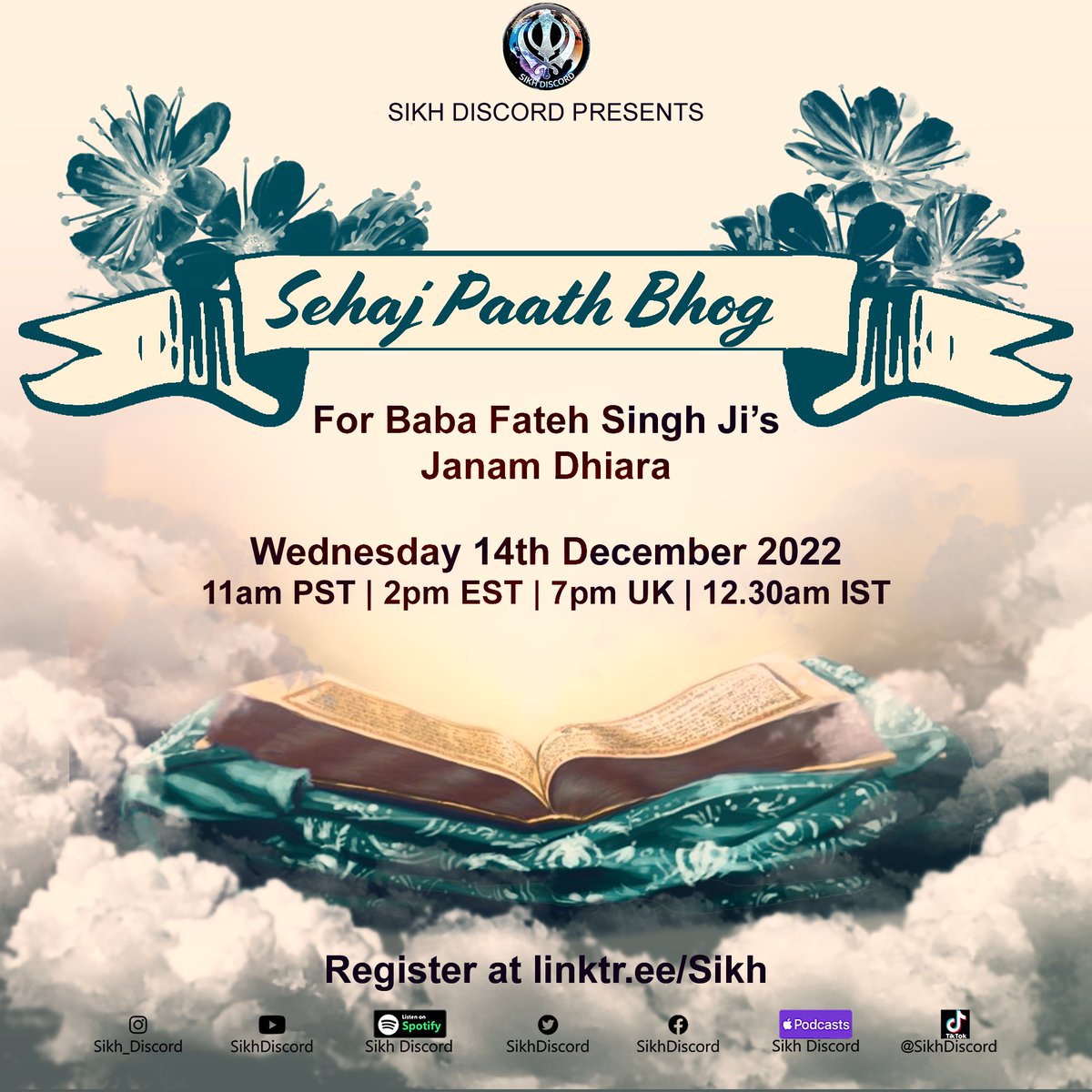 SikhDiscord's tweet photo. Sehaj Paath Bhog on the 14th
December! We are reading Gurbani every single day on the Sikh Discord!
Listen... or read! Join at https://t.co/3kZTlDrGrn

#gurugranthsahibji #gurbani #gurmat #sikh #sikhi #singh #kaur #sikhdiscord https://t.co/LDcY5G6aiK
