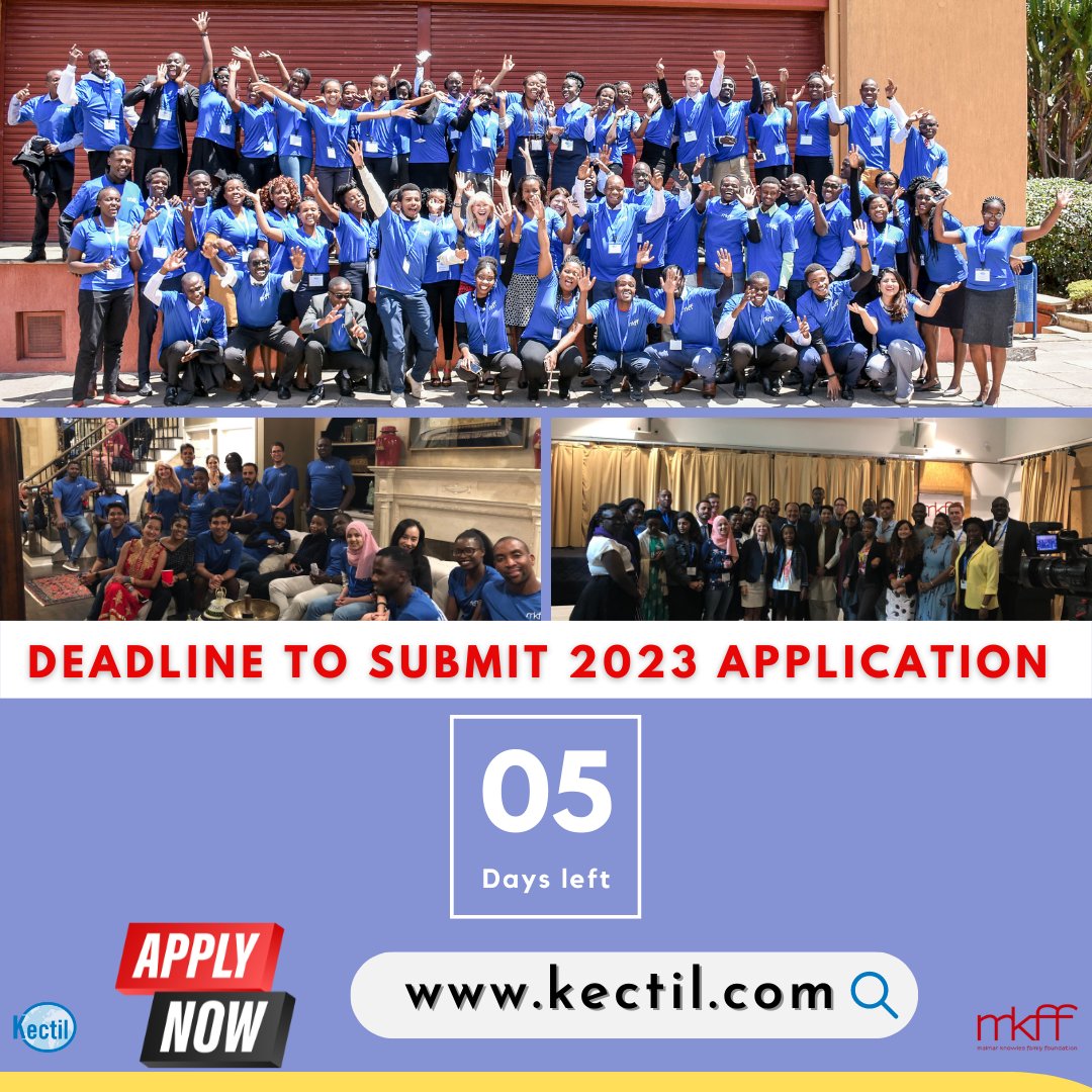 𝟱 𝗱𝗮𝘆𝘀 𝘁𝗶𝗹𝗹 𝘁𝗵𝗲 𝗞𝗲𝗰𝘁𝗶𝗹 𝟮𝟬𝟮𝟯 𝗮𝗽𝗽𝗹𝗶𝗰𝗮𝘁𝗶𝗼𝗻𝘀 𝗰𝗹𝗼𝘀𝗲!

Have you applied to our 2023 Kectil Youth Leadership Training Program yet? Please apply by November 30 at 11:59 p.m. EST via kectil.com.
Best wishes!
#Kectil2023