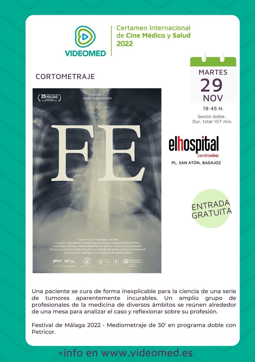 Videomed_es's tweet photo. Hoy Videomed está dedicado a la #SaludMental y los #Jóvenes: 
➡️Sección oficial 💚
➡️Mesa coloquio🎯
🎥Documentales #Fe y #Petricor 
🆓Entrada libre hasta completar aforo 
También en nuestra web: https://t.co/EzPPDchK3J https://t.co/8w2AsxblT2