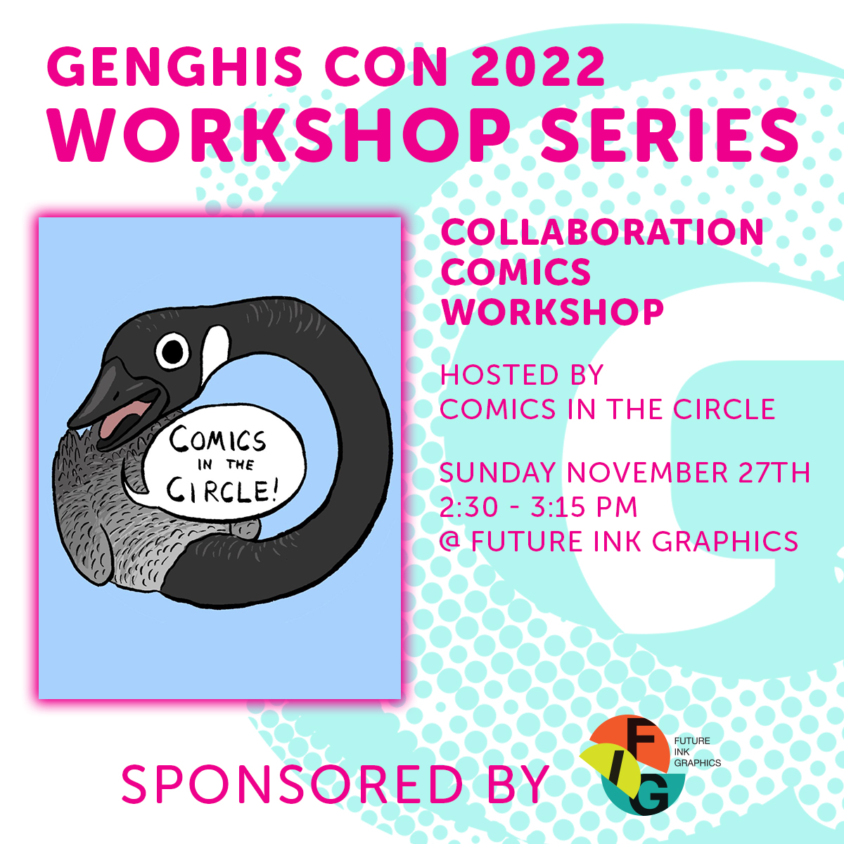 GenghisConCle's tweet photo. Excited to highlight another workshop from this year's workshop series in the Future Ink Graphics space! Next up on the lineup will be the "Collaboration in Comics Workshop" hosted at 2:30 by Taylor Hagar and Katie Starr of Comics in the Circle!  https://t.co/9a1gUzKqVd https://t.co/BJ1R1TXFnA