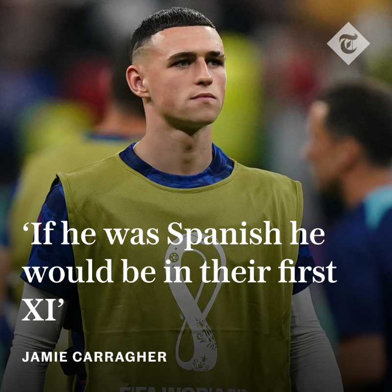 TeleFootball's tweet photo. 'Would Pep Guardiola look to Grealish before Foden if seeking a winning goal? Highly unlikely'

✍️ @Carra23

#TelegraphFootball #FIFAWorldCup