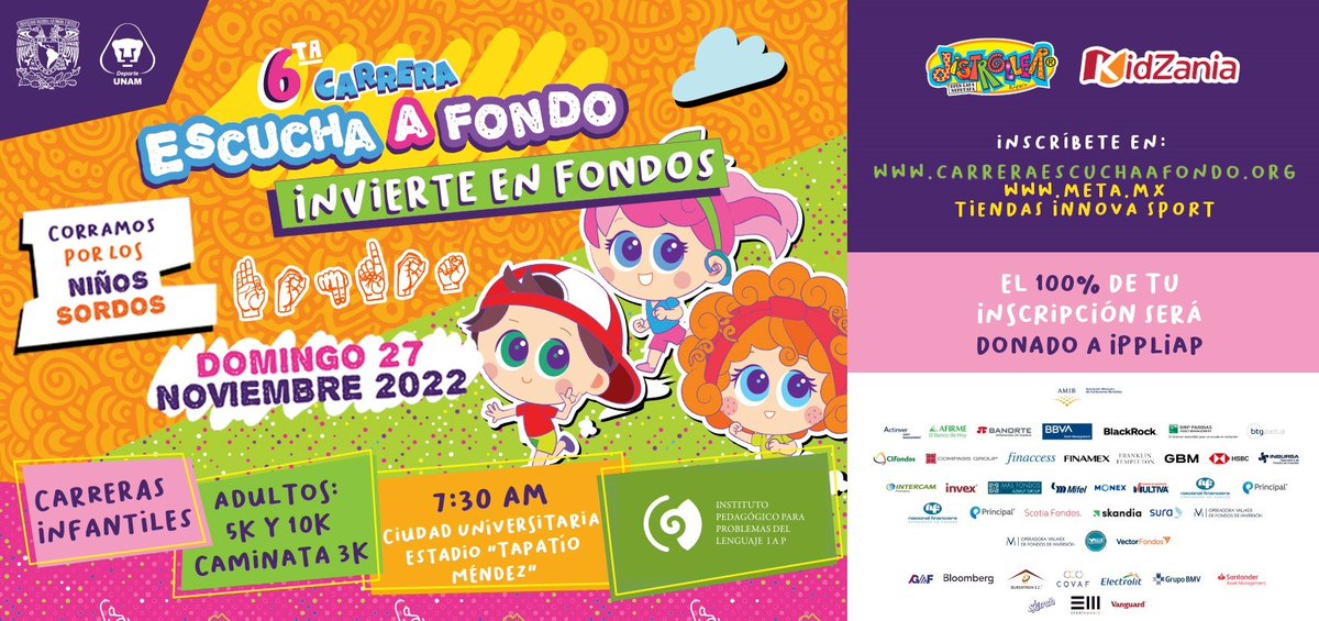 AMIB_Valores's tweet photo. Este domingo 27 de noviembre se llevará a cabo la Carrera #EscuchaAFondo Invierte en Fondos, la cual, tiene como objetivo apoyar la educación de niños y adolescentes sordos. 

¡Aún puedes inscribirte aquí! 👇https://t.co/L70qxhclaX https://t.co/vm3uzKgwbr