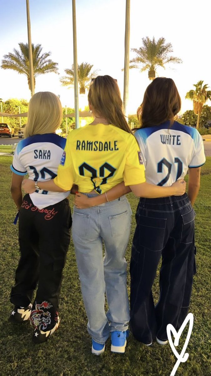 afcstuff's tweet photo. Bukayo Saka’s partner, Aaron Ramsdale’s fiancée &amp; Ben White’s fiancée all supporting at the England match tonight. ❤️ #afc https://t.co/GDJ6MtJczS