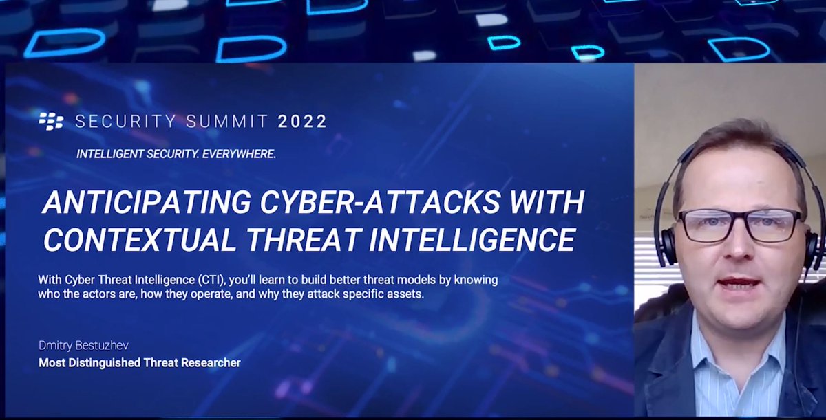 BlackBerry's tweet image. ICYMI: #BlackBerry Most Distinguished Threat Researcher @dimitribest showed how to build better threat models by knowing who the actors are, how they operate &amp;amp; why they attack specific assets. Watch now: bit.ly/3DcEUHj #BBSS22